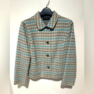 Vintage Talbots Wool Blazer Blue & Gray Plaid Checks Size Small